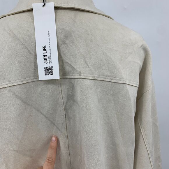 Zara Faux Suede Overshirt Womens XS Champagne Snap Button Pockets Jacket *READ - Picture 6 of 16